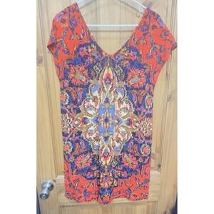 Maeve‎ Anthropologie V-Neck Shift Dress Bold Print Red Multicolor Size S